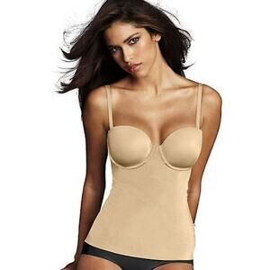 Flexees 34C Slimming Cami Tank Top Nude Beige Underwire Padded Bra Shapewear